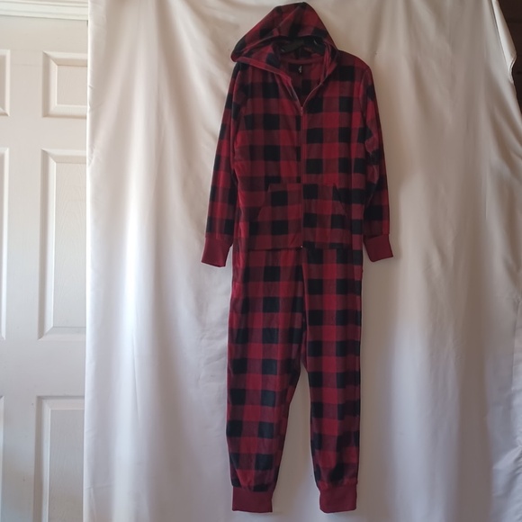 Torrid Buffalo Plaid Fleece Hooded Lounge One Piece Back Flap Size 0/00 (M/L) - Picture 5 of 7